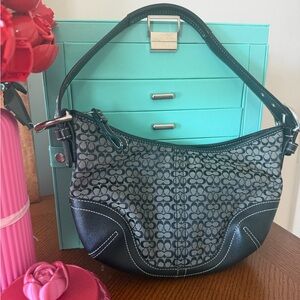 Coach Soho Signature Jacquard Shoulder Bag Black Leather Trim Y2K